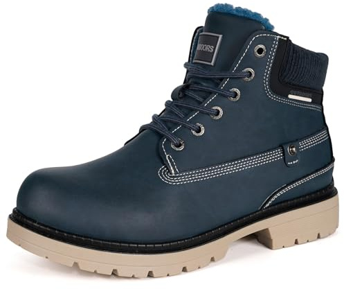 Gaatpot Mixte Bottes en Cuir Chaussures d'hiver Chaudes,Bleu foncé,44 EU