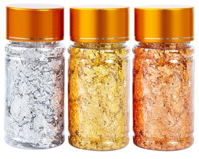 JTMKYO 3 piezas de lámina dorada en botellas, lámina de metal de grado alimenticio, decoración del hogar, manualidades de bricolaje, adecuado para pasteles, café, arte de uñas, pintura, decoración