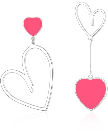 EVER FAITH - Orecchini asimmetrici a forma di cuore, pendenti uno diverso dall’altro, colore rosa e oro, Nessuna pietra preziosa