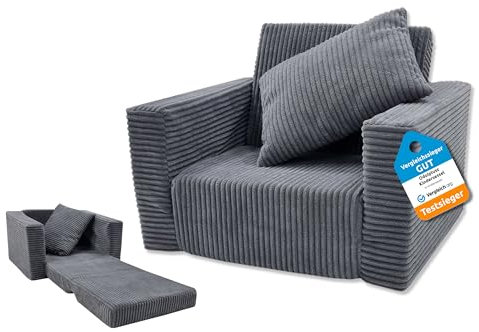 Odolplusz Kindersessel klappbar | Kindersofa Mini-Sessel Kinderstuhl Kuschelsessel | Kindermöbel für Kinderzimmer | (Graphit aus Cord)