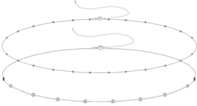 SJUIEO 2 pezzi in argento 14 carati a disco, catena per il corpo, bikini con perline, sexy, a strati, regolabile, impermeabile, 60, Rame placcato argento, rame.