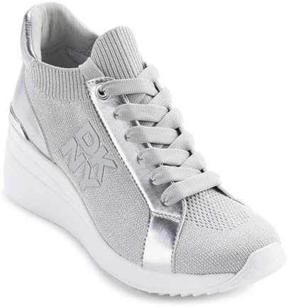 DKNY Women's Kasia Everyday Lace Up Wedge Sneaker, Grey Silver, 7 UK