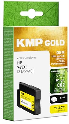KMP Gold Tintenpatrone passend für HP 963XL Yellow (3JA29AE) mit OEM-Parts und Chip - für HP OfficeJet Pro 9010, 9010 e, 9012 e, 9013, 9014, 9... etc.
