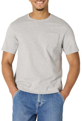 Amazon Essentials Men's Relaxed Fit Heavyweight Cotton Pocket T-Shirt, Medium Grey Heather, M