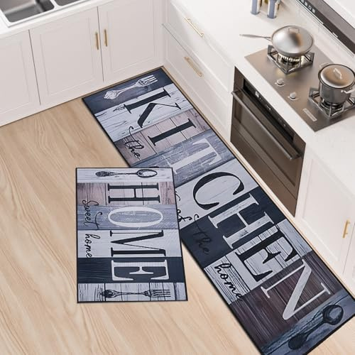 LY4U Kitchen Rug Set, 2 Pieces Non Slip and Anti Fatigue Kitchen Mat Set, Washable Kitchen Floor Mat, Standing Mats for Office Home Decoration