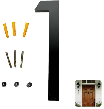 Numero Civico Moderno Galleggiante in Metallo, 17,78 cm, per Esterni, Ideale per Giardini, Caselle di Posta e Porte, Resistente agli Agenti Atmosferici - Nero, Numero 1