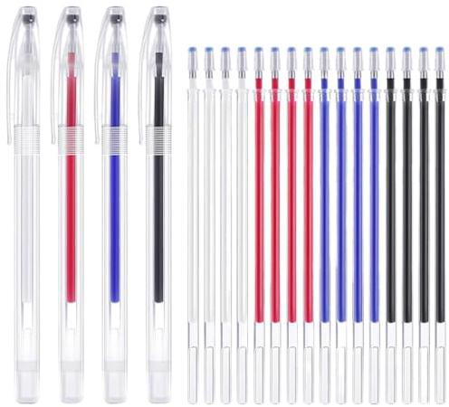 24 pcs Rotulador Textil, Rotuladores Tela, Para Telas En 4 Colores Diferentes, Boli tela borrable plancha, Marcadores de Costura Borrables con Calor, Incluye Bolígrafos Vacíos y Recargas