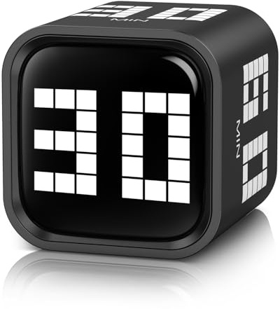 ORIA Pomodoro Cube Timer, Gravity Sensor, LED Display, USB-C Rechargeable | 5, 10, 30 and 60-Minute Presets, Custom Countdown, Silent, Vibration and 100 dB Alarm Modes, for Work, Study and Classrooms
