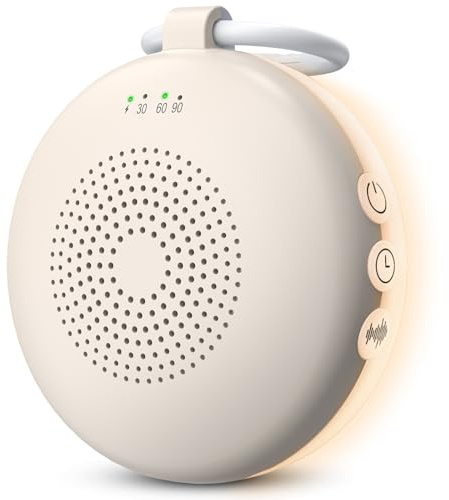 eSynic vitt brus baby sömnhjälpmedel baby och vuxna bärbar vit brusmaskin med nattlampa mini ljudmaskin 12 lugnande ljud timer och batteri för sovrum & resor ljusbeige