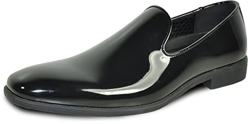 VANGELO Men Dress Shoe Vallo-3 King-5 Loafer Slip-on Formal Tuxedo Prom Wedding Ortholite Insole Medium and Wide Width, Black Patent, 11 Wide