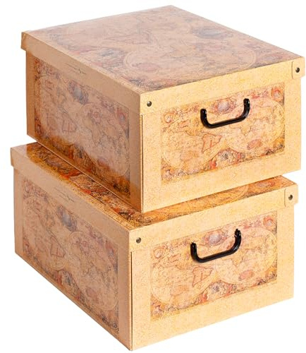 Lavatelli Baulotto Marco Polo – 2 Pack Decorative Cardboard Storage Boxes with Lids & Handles – Toy & Clothes Storage Organisers for Home, Bedroom & Archive – 50×39×24 cm (19.7 × 15.7 × 9.8 in)