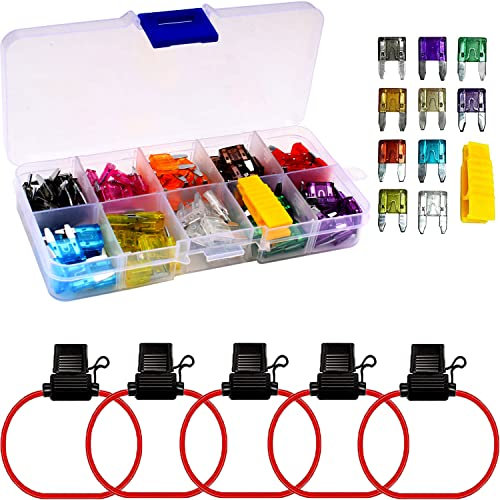 RUNCCI-YUN 120 pcs 12V-24V Fusibili mini per auto Kit,Piccolo Fusibile a Lama,Fusibile a Lama 2A/3A/5A/7.5A/10A/15A/20A/25A/30A/35A+5 pcs 12V Portafusibili a Lama per Auto, Camion, SUV, Casa