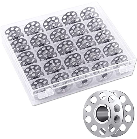 thirei 25 Pezzi Macchina da Cucire Bobine, Bobina per Macchina da Cucire con Scatola di Immagazzinaggio, Bobina di Filo Metallico per Bobine