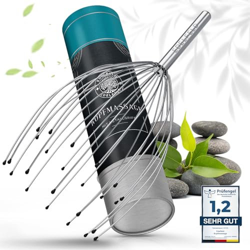 Die entspannende Kopfmassage Spinne mit 28 Fingern von Edelfeld [VERBESSERTE VERSION 2025] -Kopfmassagegerät mit Auslegern auf 2 Ebenen - Kopfkrauler mit Wohlfühl-Noppen - Massagespinne als Geschenk