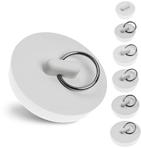 Universal Stöpsel Set, 6 Pack mit Allen Größen, in Weiss, Gummi Ablauf Stopfen für 1 1/8 bis 1 7/8 Zoll Ventiloberteile, Abflussstöpsel Waschbecken, Waschbeckenstöpsel, Badewannenstöpsel Haushalt