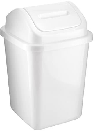 HOMESHOPA Plastic Swing Top Waste Bin, 5Litre Rubbish Recycling Waste Paper Trash Can, Square Small Flip Top Lid Dustbin, Home Kitchen Household Bathroom Office Garbage Bin (White)