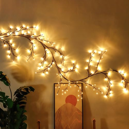 Arbre Lumineux LED, Arbres Guirlande Lumineuse, Decoration Murale, Decoration Interieur Maison, 144 LED Pliables Lumineuse Saule Artificielles, pour Mur Chambre Salon Intérieure Décoration