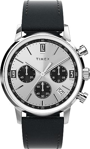 Timex Men's Marlin 40mm Watch - Black Strap Silver-Tone Dial Stainless Steel Case