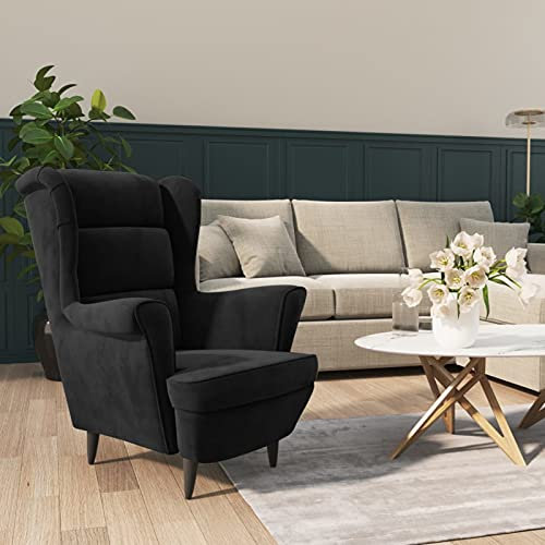 Homgoday Sillón de TV, sillón de relax, sillón de televisión, sillón individual, sillón de lectura, sillón individual para salón, dormitorio, color negro