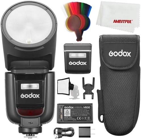 Godox V1PRO-O V1 Pro TTL - Fotocamera a testa tonda Compatibile con Olympus, 76 W HSS 1/8000, batteria al litio integrata, lampada da modellazione a LED, innovativo flash esterno SU-1