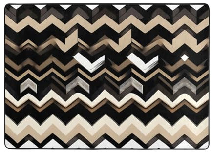 Schwarz-weiß-hellbrauner Zickzack-Teppich enthüllen Sie die Persönlichkeit Ihres Zuhauses mit dem 203,2 x 147,3 cm großen Teppich, der jedem Raum einen modernen Touch verleiht