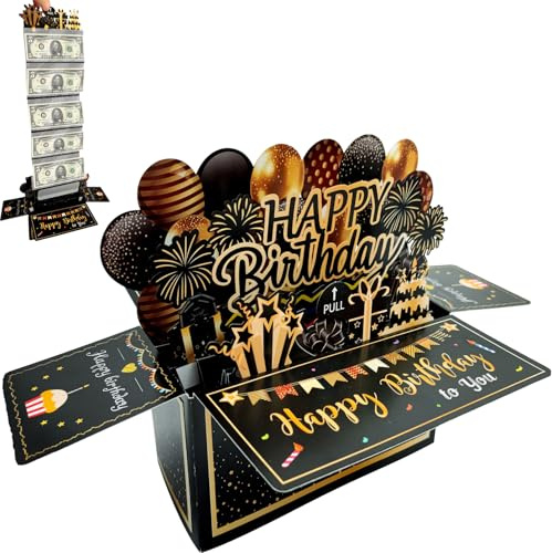 AONAT Tarjeta de Cumpleaños 3D,Caja de Regalo de Dinero,3D Tarjeta de Cumpleaños Emergente,Tarjetas de Cumpleaños Personalizadas,Tarjeta de Regalo Plegable para Mujeres,Hombres,Niñas