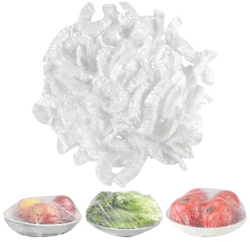 Deepton 200 Stück Frischhaltebeutel, Frischhaltefolie mit Gummizug, Elastische Abdeckhauben für Lebensmittel, Wiederverwendbare Frischhaltebeutel Kunststoff, Versiegelungsbeutel, Einweg Duschhaube
