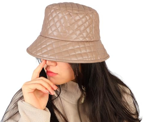 MILAKOO PU läder fiskehattar för kvinnor punk bucket hatt hink hatt kvinnor regnhatt vattentät för fest, B3-khaki, 56-58