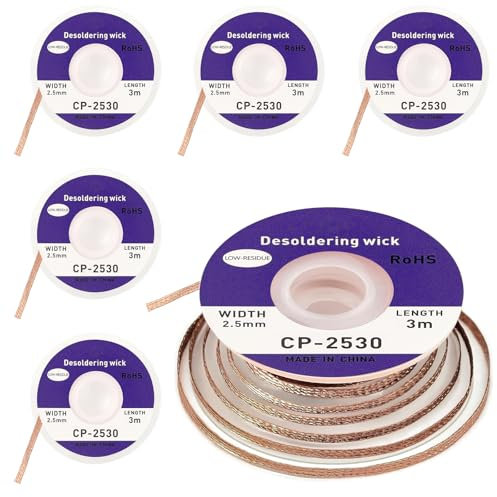 Gotanc 5 stycken avlödningstråd, koppar avlödningstråd 2,5 mm x 3 m, perfekt för avlödning och borttagning av lödtenn vid lödningspunkter, hög värmeledningsförmåga lödlist