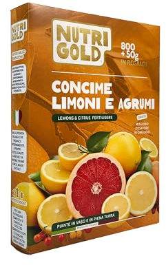 NutriGold® concime Agrumi | Fertilizzante per Limoni, Arance, Mandarini e Pompelmi - Formula Ricca di Azoto, Fosforo e Potassio - Nutrienti Specifici per Agrumi in Terra o Vaso - 800g + 50g Omaggio