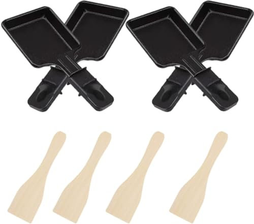Set di 4 padelle antiaderenti per raclette e griglia, design ergonomico e facile da pulire