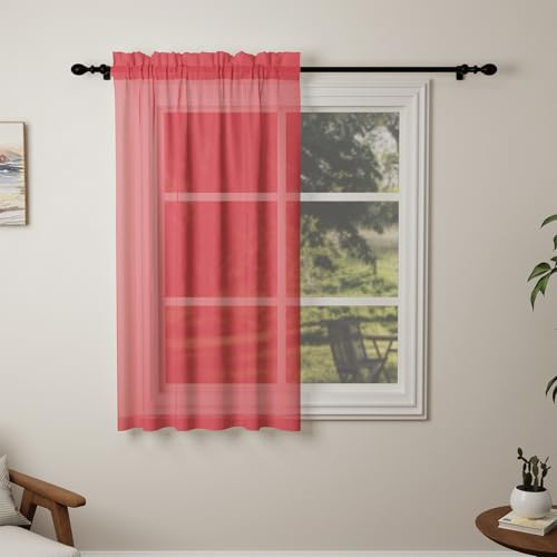 Pacok Red Voile Curtains 54 Drop, 1 Panel Rod Pocket W56xL84 Inch