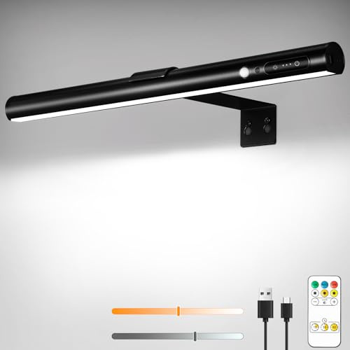 ENCOFT Picture Lights for Wall Motion Sensor 5000 mAh Wall Lights Battery Rechargeable Wireless Painting Dartboard Light Remote Dimmable & 3 Color Temps 40cm Black for Art Painting Frame Gallery