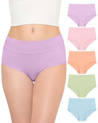 TANSTC Underbyxor damunderkläder mjuk bomull, 5-pack underkläder kvinnor, stretch hög midja trosor damer, ventilerande sexiga trosor damer, hipster damer dotter finns som present
