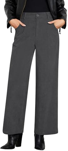 Roskiky Pantalones de mujer holgados de cintura alta, pantalones de negocios para mujer, cintura elástica, pantalones de otoño con bolsillos, Gris oscuro., L