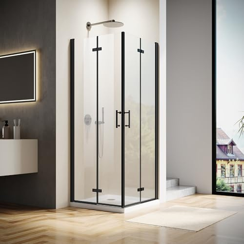 Corner Shower Enclosure 36 in.D x 36 in. W x 72 in. H| Shower Door with 1/4 in. Clear Tempered Glass| Folding Shower Door Enclosure| Black (Shower Base Not Included)