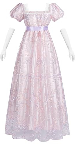 CR ROLECOS Regency, abito da donna Jane Austen, abito da impero vittoriano, a vita alta, vintage, con sciarpa, costume rinascimentale, per feste di gala, Blu-f, L