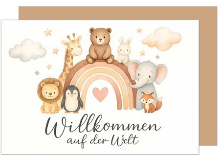 Edition Seidel Tarjeta de felicitación de nacimiento premium con sobre, tarjeta de felicitación para bebé, tarjeta de bienvenida al mundo para niños y niñas (E308 SW025)