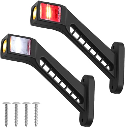 PROZOR 180mm Side Marker Lights - LED Trailer Side Marker Lights, 10-30V Waterproof Side Lamps, Double Side Front & Rear Warning Lights with White Red Amber Lighting for Truck Trailer Lorry RV Caravan