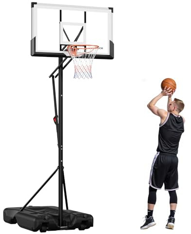 VEVOR Supporto da Basket Portatile Massimo 3,05 m Pallacanestro da Esterno con Piedistallo Regolabile in Altezza Design di Sollevamento, con Ruote e Tabellone PC da 1371,6 mm, per Cortili, Scuole