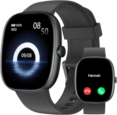 HUAKUA Montre Connectée Homme Femme Smartwatch Appel Bluetooth Notification pour Samsung Xiaomi iPhone Android iOS Montre Sport Podometre Cardiofréquencemètre Oxymetre Multisport Etanche IP68 Noir