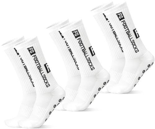 FWHFNB 3 Pairs Calze Calcio Antiscivolo,Calze Antiscivolo Calcio Uomo,39-46 Calze Antiscivolo Calcio,per Calcio,Basket,Tennis,Yoga,Corsa (Bianco)