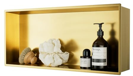 KEOKBON Shower Niche 60x25x10cm, Tile-Less Shower Shelf Recessed for Wet Room, Bathroom Recessed Niche 304 Stainless Steel, Gold Finish