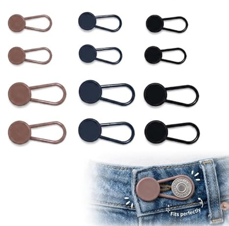 Juego de 12 botones de extensión para pantalones, sin costuras, extensión de cintura flexible, botones en 3 tamaños para hombre y mujer