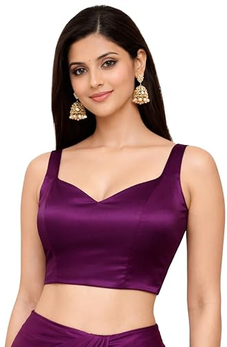 TRENDMALLS Women’s Fandy Satin Silk Sleeveless Blouse Stylish Saree Blouse Ready to Wear (B15-Purple-XXL)