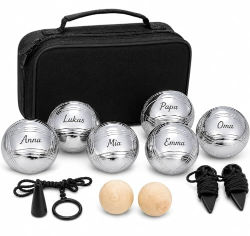 Homewit Personalisierte Boule Set, 6 Metall Kugeln mit Gravur, Boccia & Petanque Outdoor Spiel mit Tragetasche, Gartenspiel für Erwachsene & Familie, Freizeitspiel für Strand, Camping, Park & Geschenk