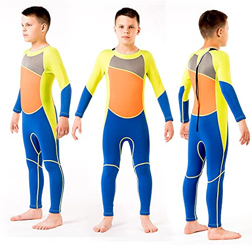 CHICIRIS Traje de Neopreno para Niños Traje de Buceo de Manga Larga de 2,5 Mm de una Pieza con Cremallera Trasera de Baño de Cuerpo Completo para Niños Jóvenes Snorkel Surf Natación (M123 Talla 6)