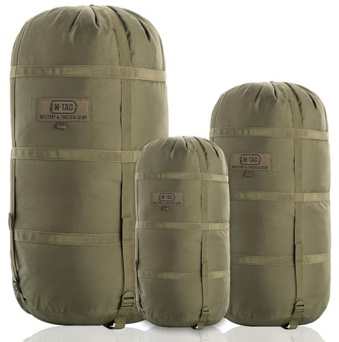 M-Tac Schlafsack Kompressionssack, Militär, wasserabweisend, Kompressionssack, leicht, Nylon, 12 Liter, für Reisen, Camping, Wandern, Outdoor (M – 12 Liter, Olivgrün)