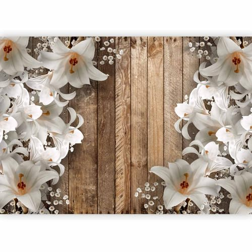 murando - Papier peint panoramique artistique 350x256 cm - Revêtement mural décoration pour chambre salon - Design moderne - Blanc marron vert - Bois fleurs lys nature ancien f-C-0426-a-a