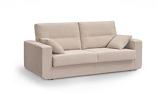 MUEBLIX.COM | Sofa Cama Italiano BOLONIA | Sofas de Salón Modernos | Asientos y Respaldo Espuma | Sofa Tapizado en Tela y Armazon de Madera de Pino | Color Tierra